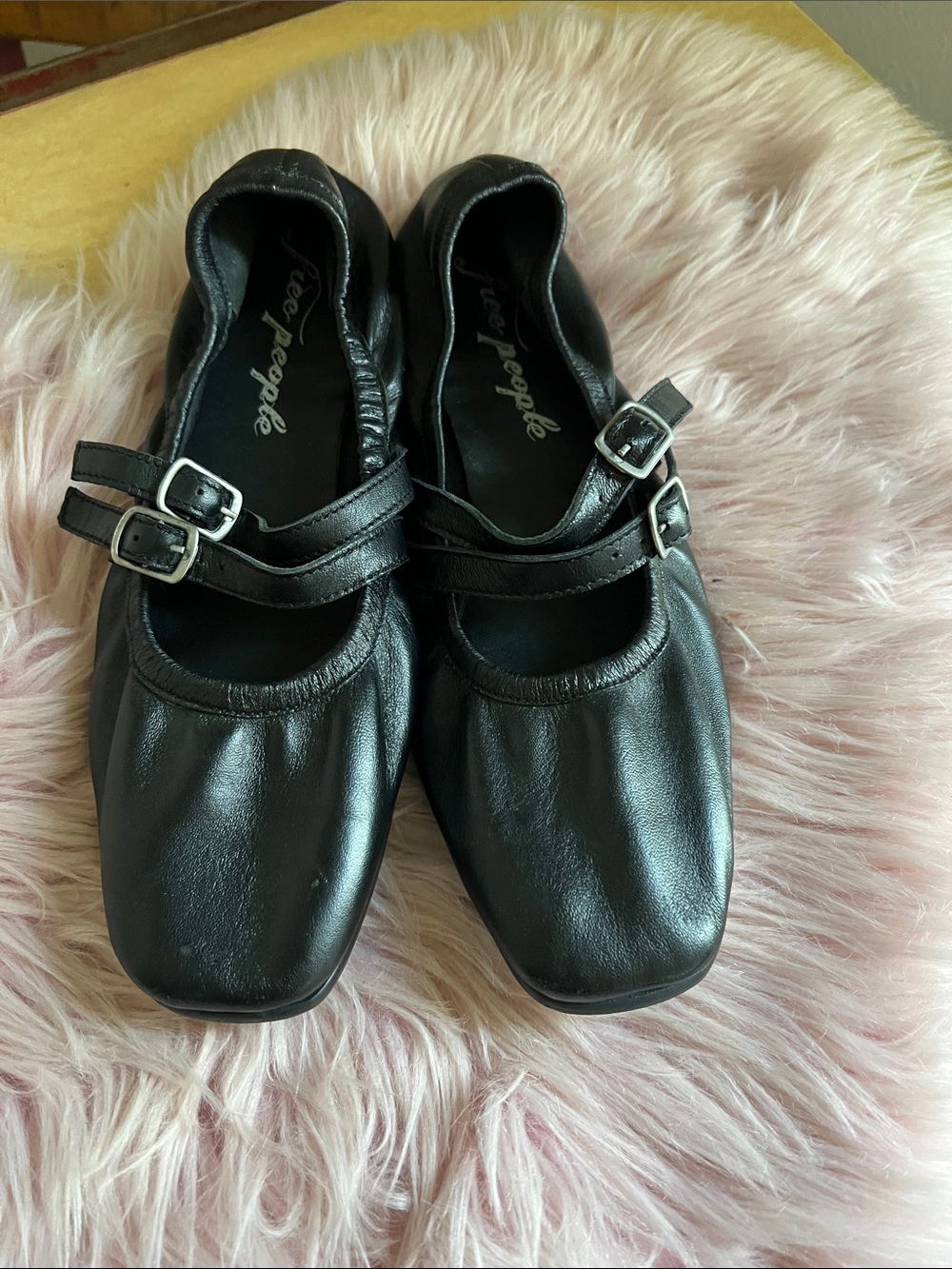 Free People Black Double-Strap Square-Toe Mary Jane Flats